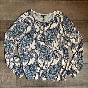 Talbots Silk Blend Paisley Cardigan XL Purple Teal Cream Elevated Chic NWT